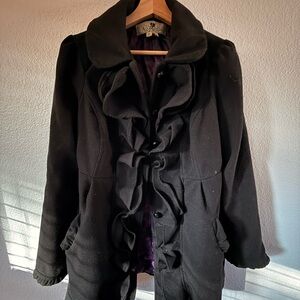 Jolie Black Ruffle-Front Trench Coat